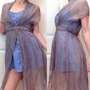Bonnie Strauss Silk Sheer Tie Dye Button Up Dress